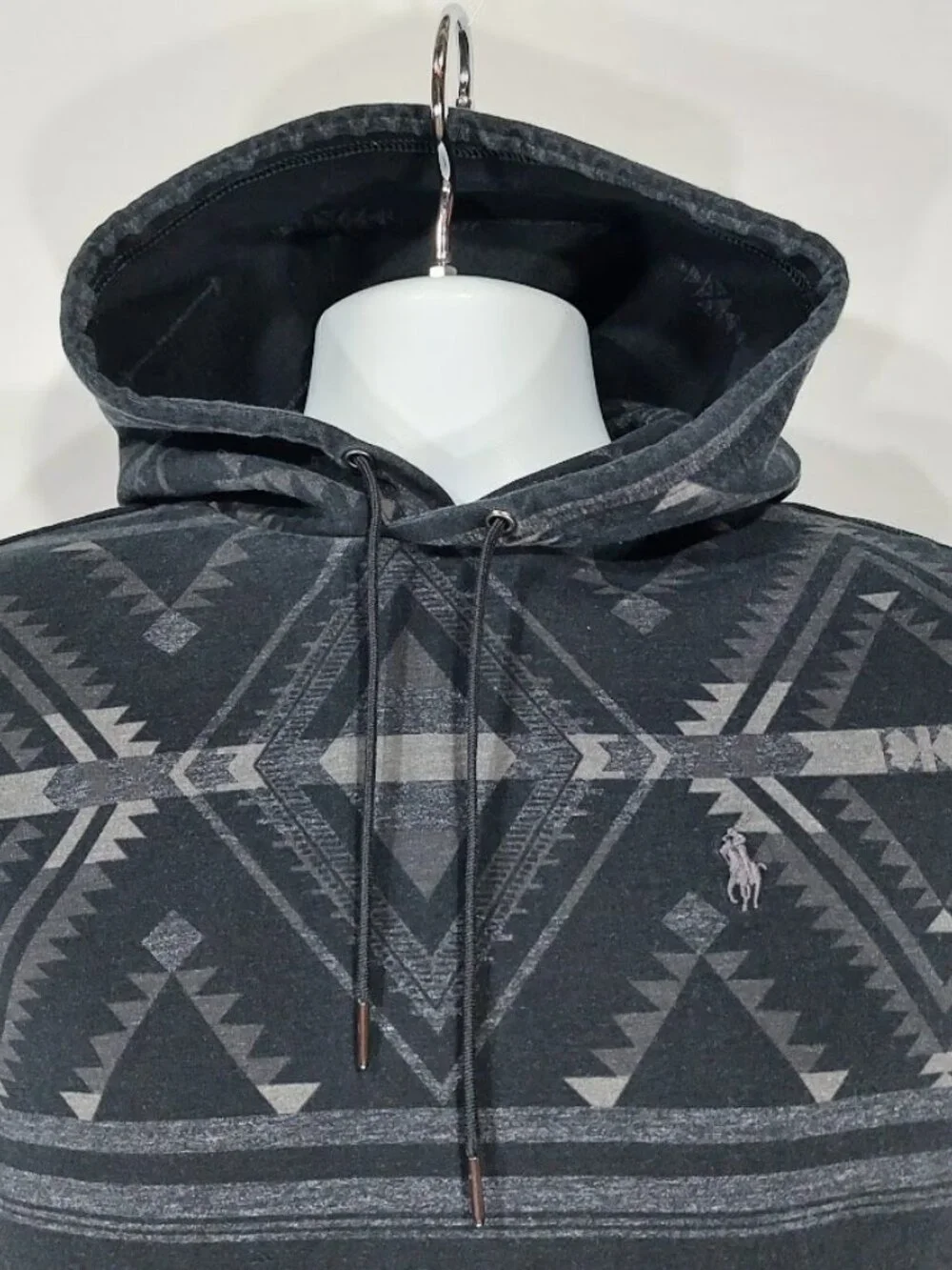 Polo Ralph Lauren Mens Small, Black Aztec Hoodie Sweatshirt, Navajo Southwestern